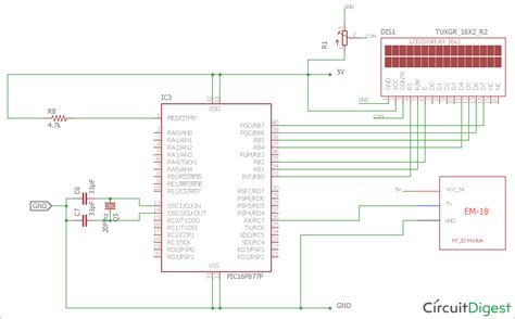 rfid reader interface with pic16f877a program|pic16f877a interfacing circuit diagram.